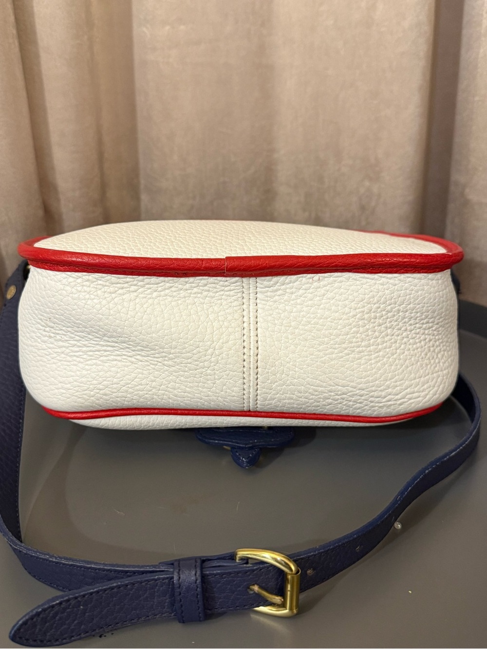 Dooney & Bourke Navy, White & Red Pebble Leather Crossbody Saddle Bag - Picture 5 of 8